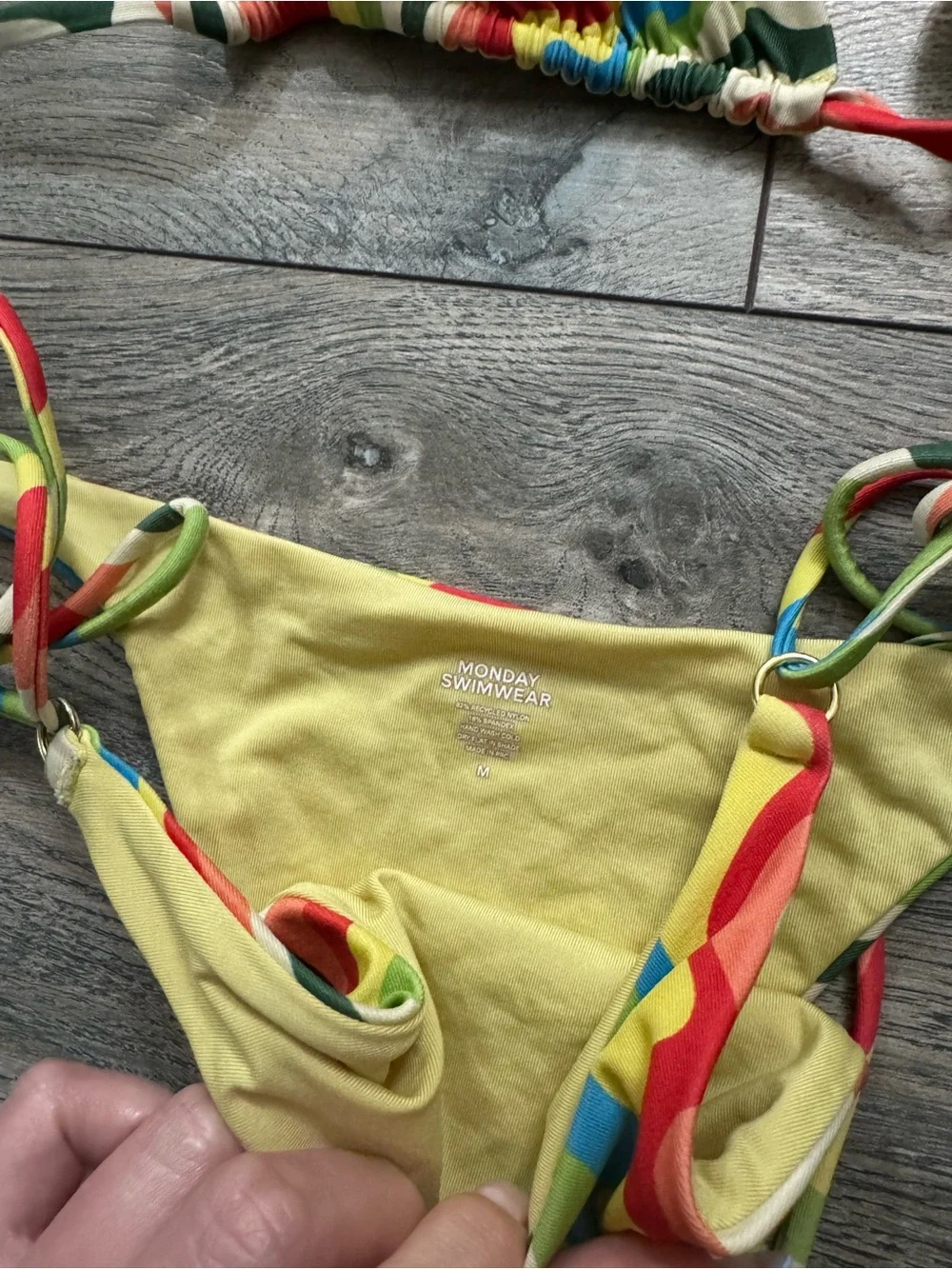 Monday Swimwear Multicolor Wavy Stripe Triangle Bikini(Large top, medium bottom)